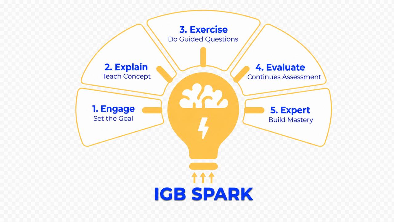 IGB IGNITE 5E Teaching Cycle — Engage, Explain, Exercise, Evaluate, Expert methodology for IGCSE and IB tutoring